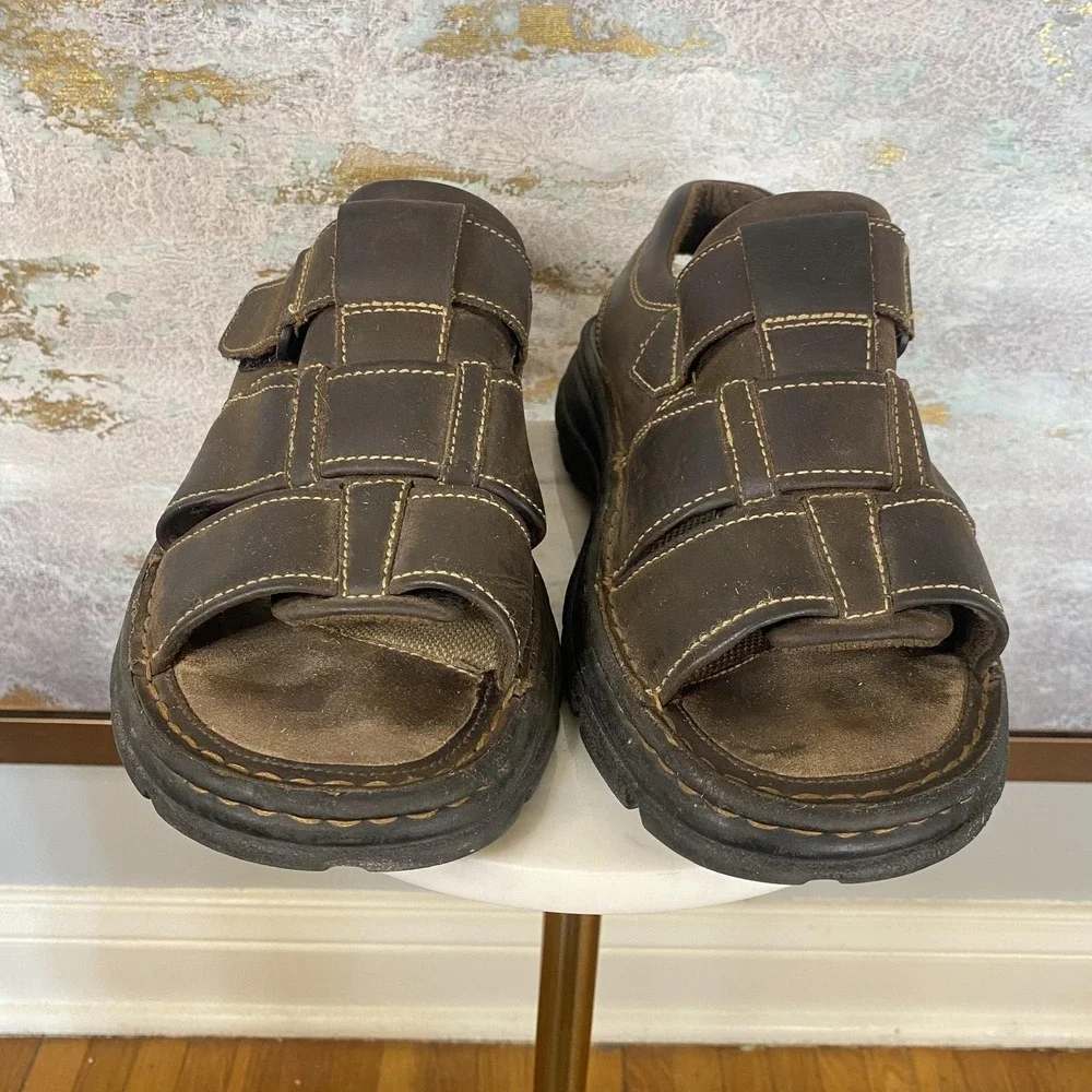 Skechers Sandals Mens Size 10 Fisherman Brown Leather Hook & Loop